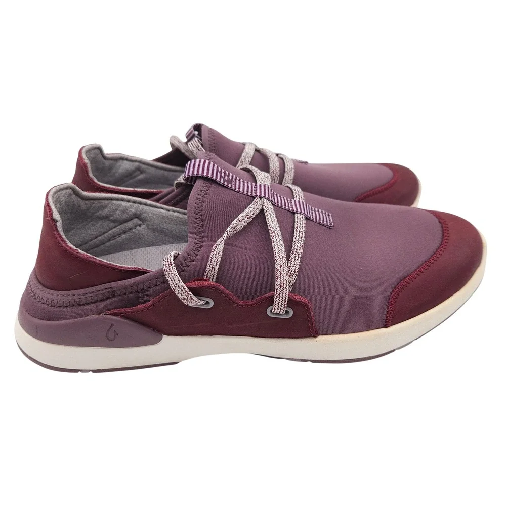 Olukai Miki Li‎ (Womens 8) Plum Purple Lace Up Slip On Shoes Sneaker Lightweight